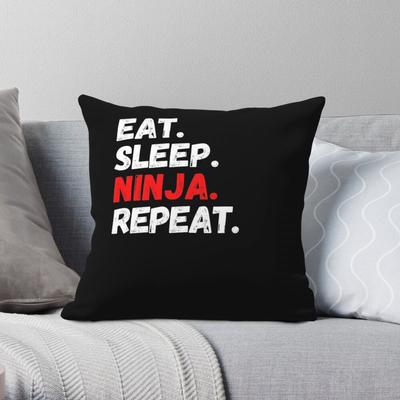 Eat Sleep Ninja Repeat Pillowcase Polyester Linen Velvet Printed Zip Decorative Pillow Case Bed Cushion Cover
