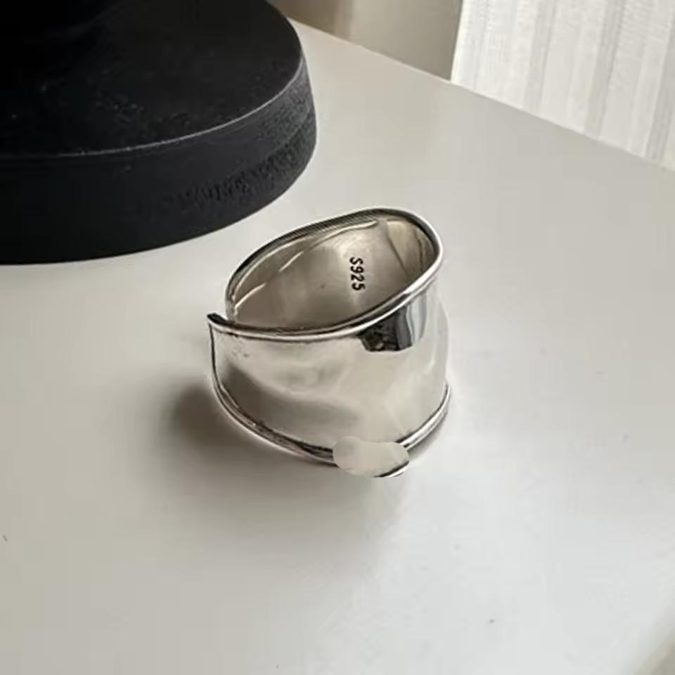 

925 Sterling Silver Rings for Women Couple Minimalist Handmade Simple Wide Ring Party Jewelry Gift Prevent Allergy resizable