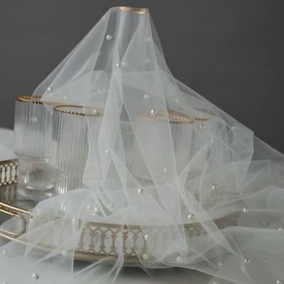 White Pearl Tulle Fabric Sheer Bridal Veil Wedding Table Decorations for Wedding Sweetheart Sewing DIY Crafts Gowns Crafts