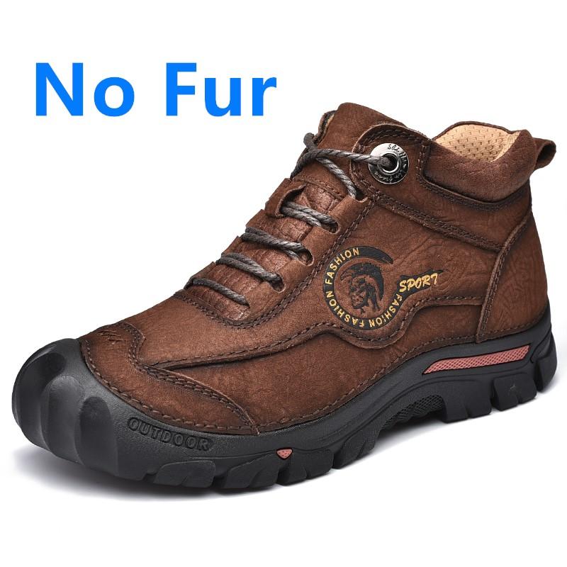 Men'S Comfortable Casual Genuine Leather Shoes Men High Quality Mens Sneakers Outdoor Winter Men Boots Warm Plush Hiking Boots
