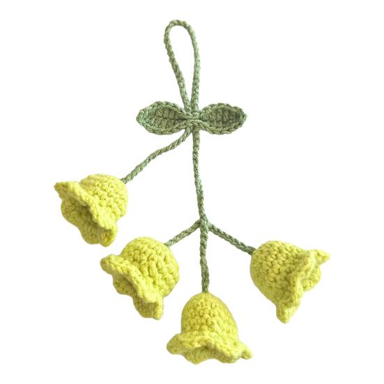 Keychain Pendant Tulip Flower Design Handwoven Yarn Crochet Key Chain Adjustable Rearview Mirror Hanging Car Decoration