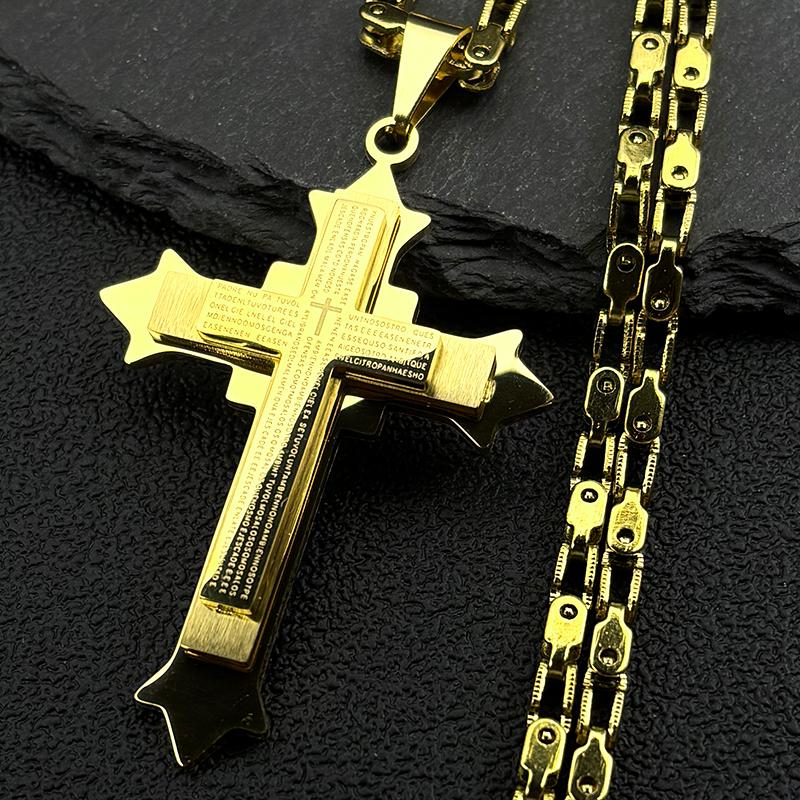 Simple Hip Hop Cross Pendant Necklace for Women Men Stainless Steel Gold Color Christian Punk Chain Amulet Jewelry Gift
