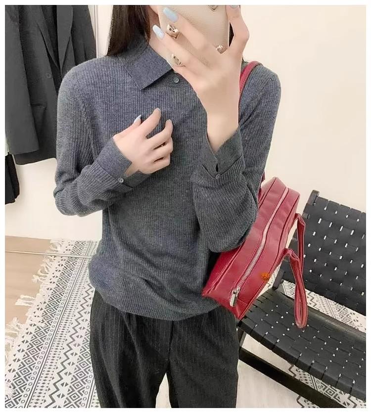 Andy velvet washing water, Korean lapel buttons, autumn and winter new wool solid color inner knitted sweater women ins
