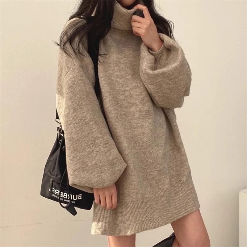 Winter Casual Knitting Long Sleeve Solid Color Baggy Pullovers Korean Fashion Women Chic Turtleneck Warm Sexy Sweater