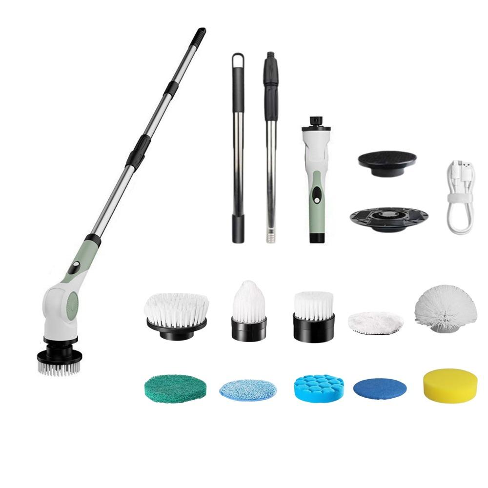 Handheld Telescopic Wireless Cleaning Brush Replaceable Head Window Cleaner  Bathroom