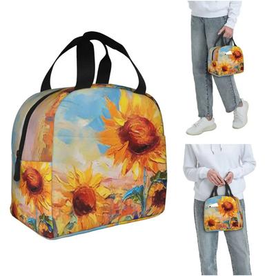 Vibrant Sunflower Vintage Oil Painting Insulated Lunch Bag for Women Kids Leakproof Food Boxes Thermal Lunch Box Tote