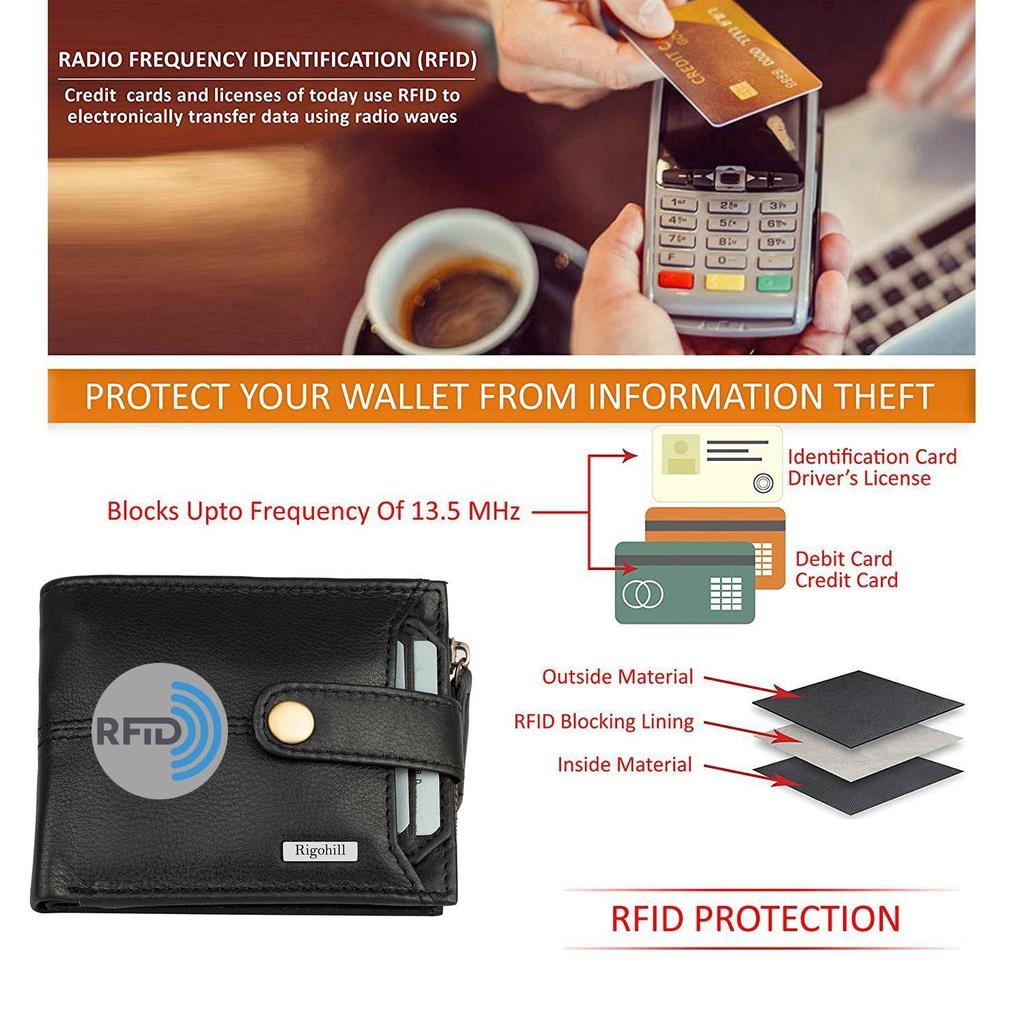 RIGOHILL Doger Black Mens Leather Wallet | Leather Wallet for Men | RFID Mens Wallet