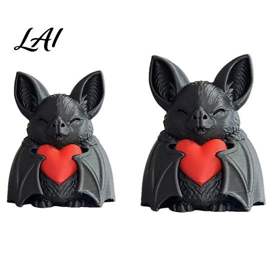 Bat Decoration Cute Red Heart 3D Printed Halloween Novelty Tabletop Sculpture for Spooky Desktop Ornament Party Haunted House Holiday Decor