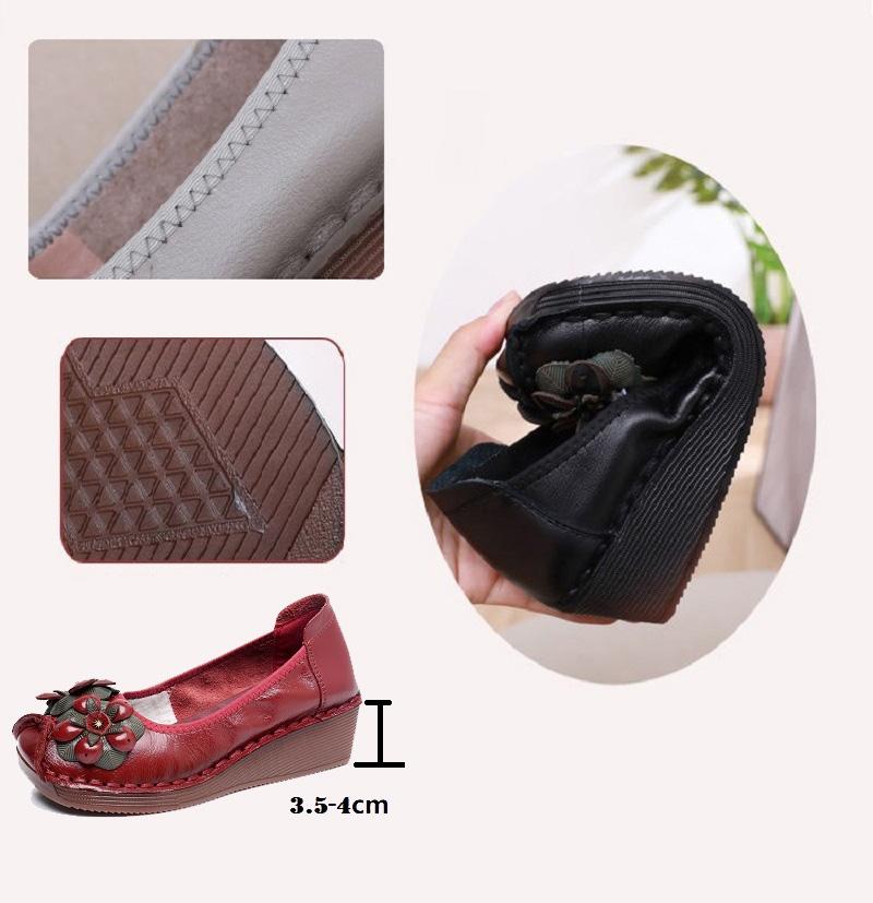 Fashion Handmade purple ballet flats woman real leather shoes women's wedged heel loafers mother luxury moccasins flower elevator shoes