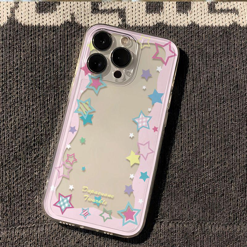 Plaid Stars Transparent Phone Case for Apple 13-17 Pro Max