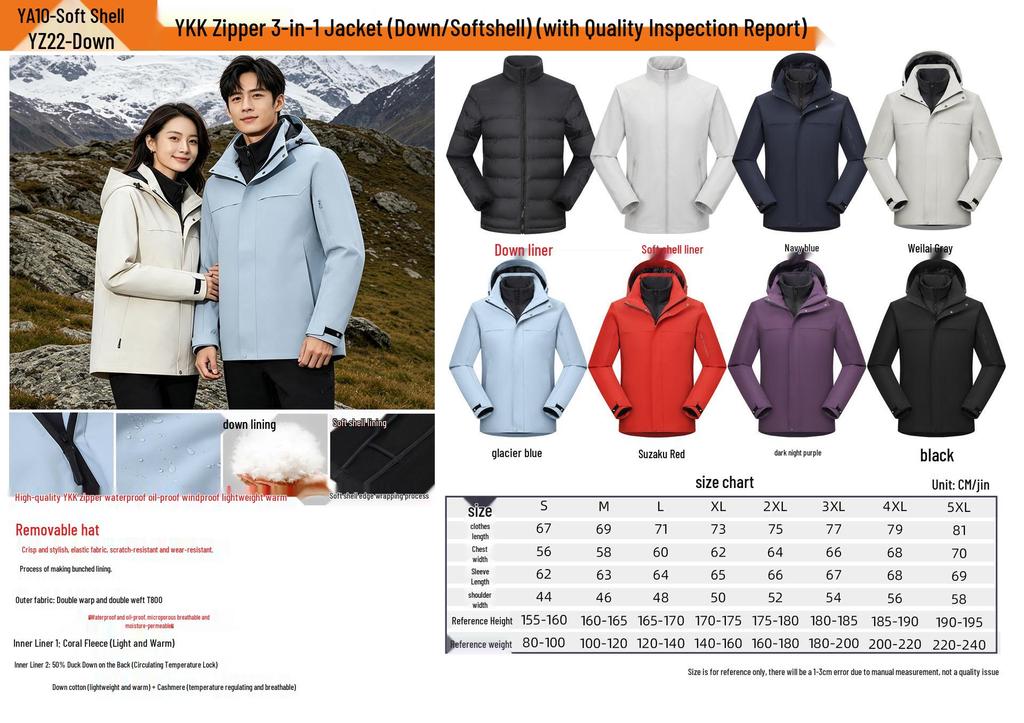 Unisex Soft Shell Fleece Ski Jacket - Waterproof, Stand Collar with Hood, Outdoor Sports and Workwear