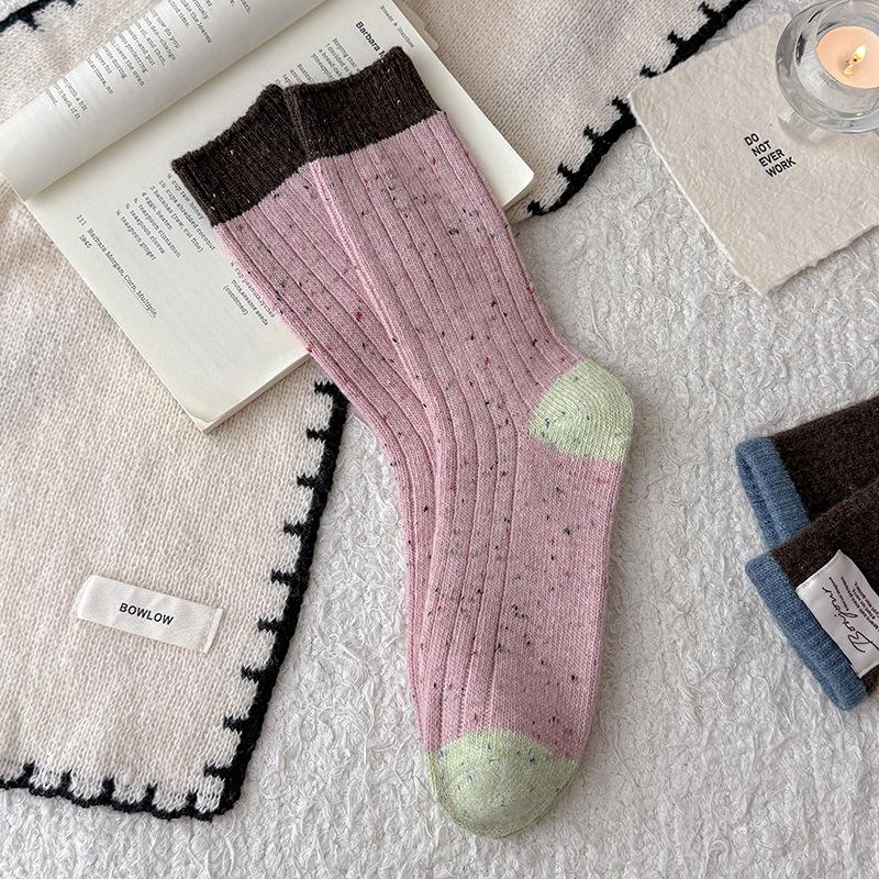 Wool Socks Children'S Stacking Socks Season Warm Fleece Thickened Stockings Color Matching Retro Ideas Yarn Medium Tube Socks Women