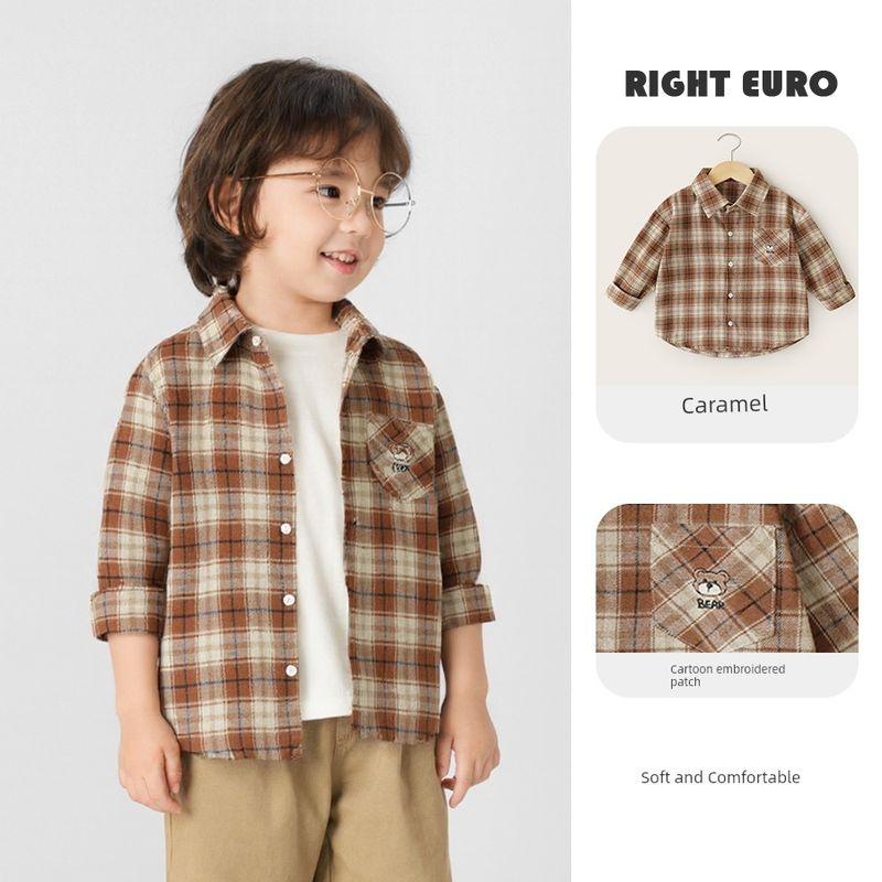 Right European Boys' Academy Plaid Long-Sleeve Shirt 2026 Spring and Autumn New Children's Clothing Baby Top Long-Sleeve Shirt