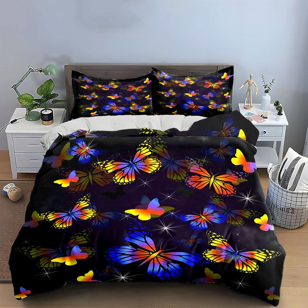 Colorful Butterfly Themed Decor Set  Kid'S And Adults' Bedroom Decor, Exquisite Three-Piece Bedding Set Gift