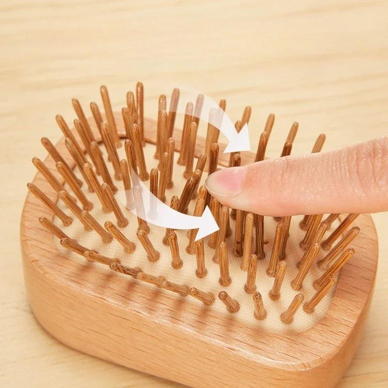 Scalp Massage Comb Beech Wood Airbag Hair Brush with Steel Pins Detangling Hair Styling Tool and Scalp Care Styling Accessories