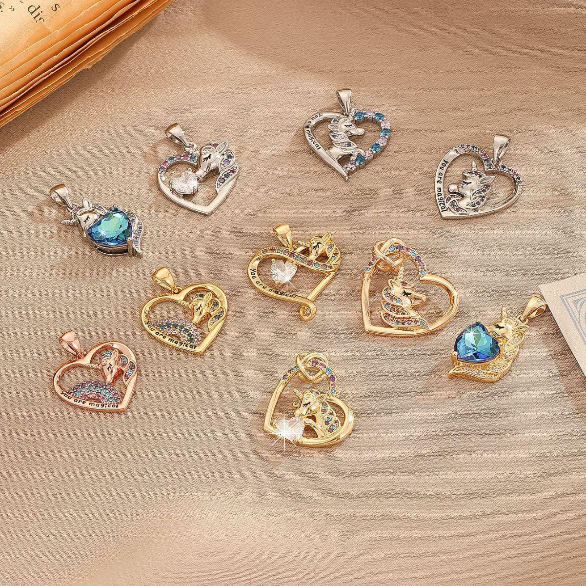 

Multicolor Stone Valentine s Day Unicorn Heart Necklace Pendant