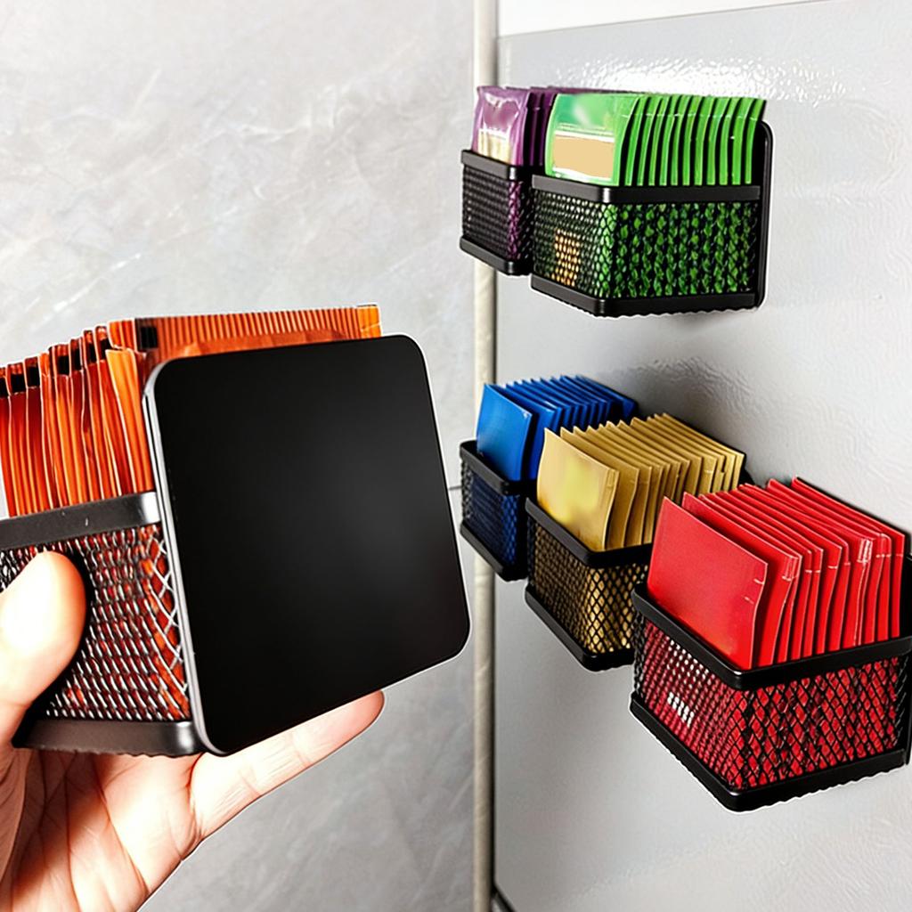 Tea Bag Organizer Magnetic Metal Tea Storage Holder Space Saving for Refrigerator Kitchen Countertop Magnetic Tea Bag Shelf