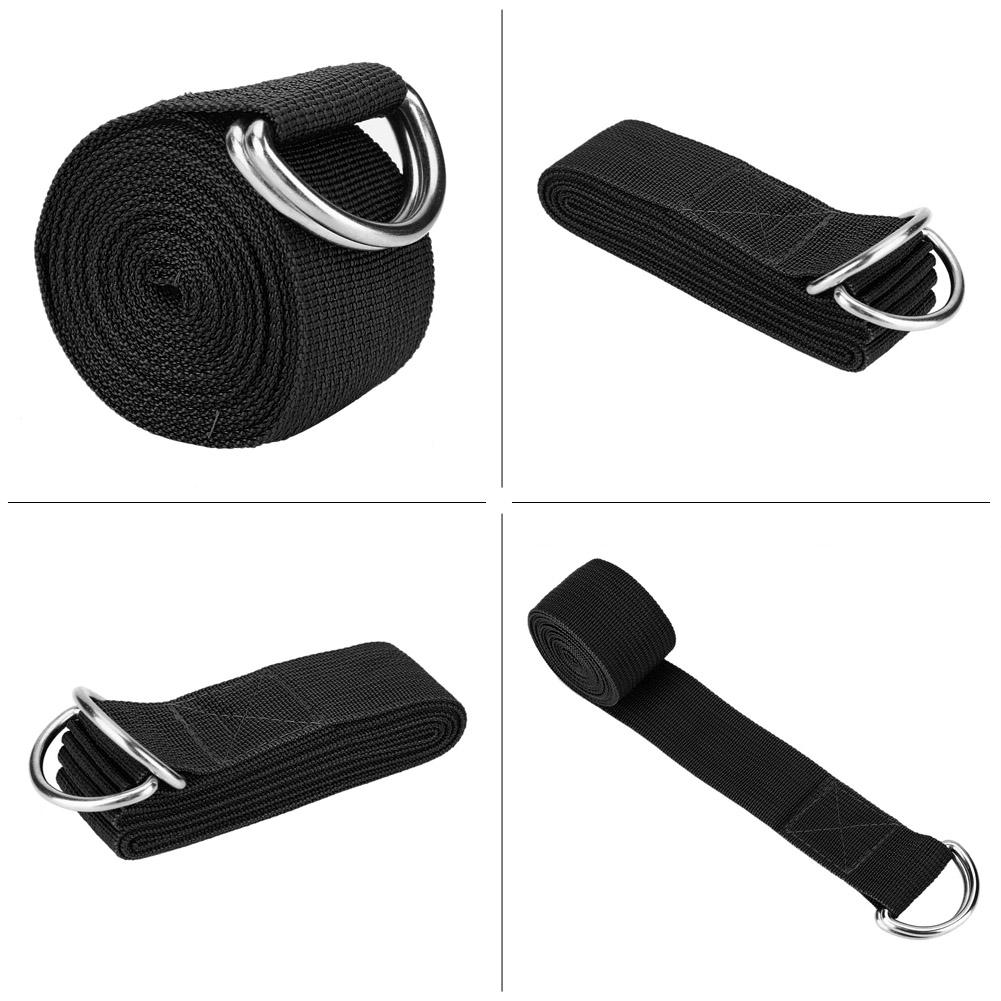 Adjustable Stretch Strap D Ring Belts Gym Waist Leg Fitness Sports Yoga Belt (Black)
