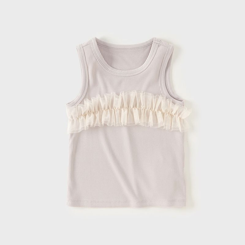 David Bella Stylish Summer New Style Girls  Knitted Vest Baby Sleeveless T-Shirt Kidsren s Bottoming Top Kidsren s Clothing Gray Purple [Ready in Stock] 90cm