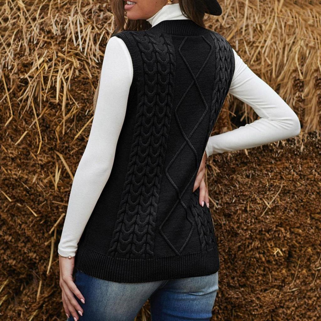 Women's Ladies Fashion Sweater Solid Color V-neck Sleeveless Dough Vest Sweater