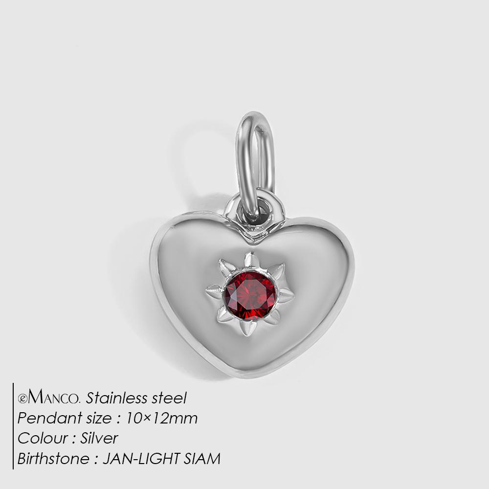 eManco Stainless Steel Heart Charm Valentine's Day Charms Multicolor Birthstone Pendants for Girl Sweet Jewelry Making