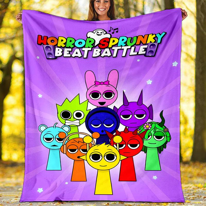 1pc SPRUNKI3 Theme Blanket - Digital Print, Polyester, Cozy for All Seasons, Perfect for Outdoor, Camping, and Travel