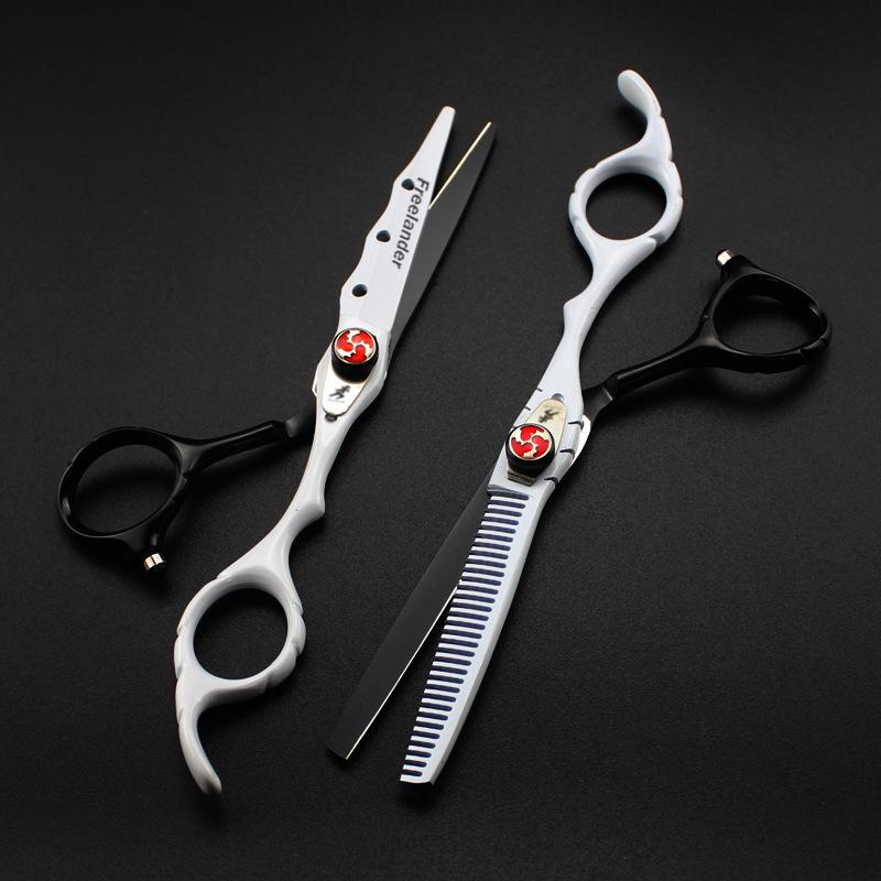 6.0" God Walker Black & White Hairdressing Scissors Set - Includes Straight Shears, Bangs Scissors, and Thinning Shears.