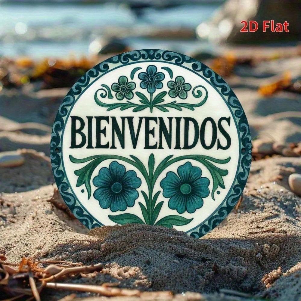 Metal Tin Sign Spanish Quote Bienvenidos Wall Art Elegant Floral Home Decor Office Gift