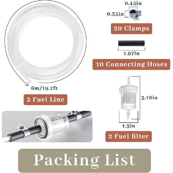 2 Set 6M Diesel Heater Fuel Line Kit, Fuel Tank Hose Clip Kit With Fuel Filter, Fuel Line Clamps And Connecting Hoses, Diesel Heater Accessories For