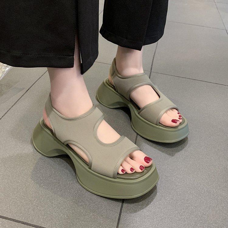 Thick Bottom Sandals Female Summer New Fish Mouth Square Head Set Foot Beach Shoes Open Toe Sports Wind Casual Sandals