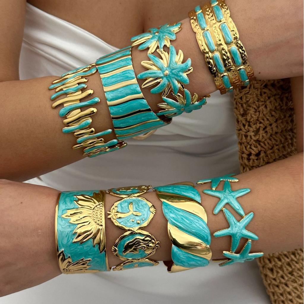 KMVEXO Blue Tones Y2K Vintage Imitation Enamel Irregular Geometry Open Bangle Women Bracelet Jewelry Man Trendy Party Aesthetic