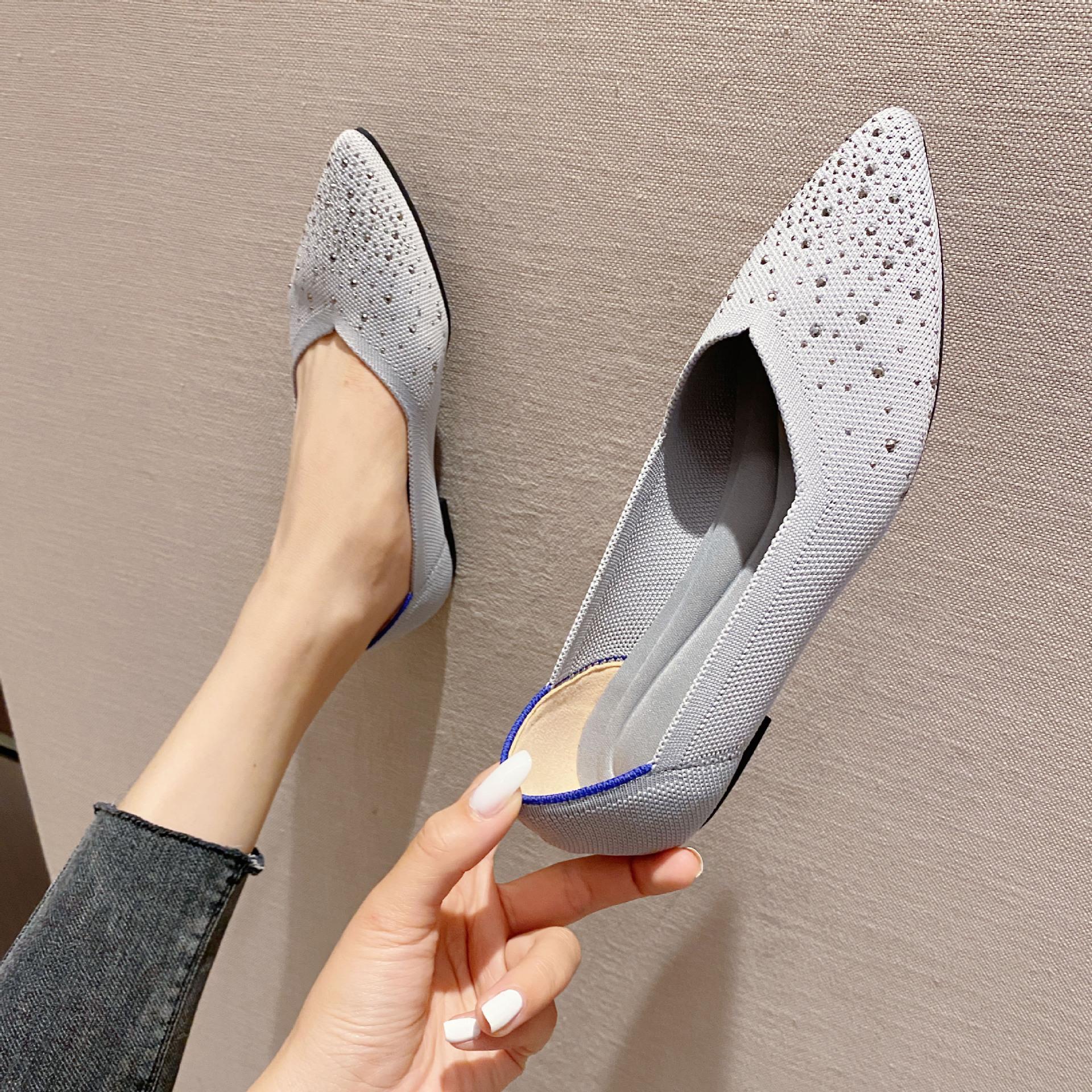 

Цыганские туфли 2025 года, новые туфли со стразами, плетеные туфли, заостренные одинарные туфли, женские вязаные туфли на плоской подошве с неглубоким горлом 40