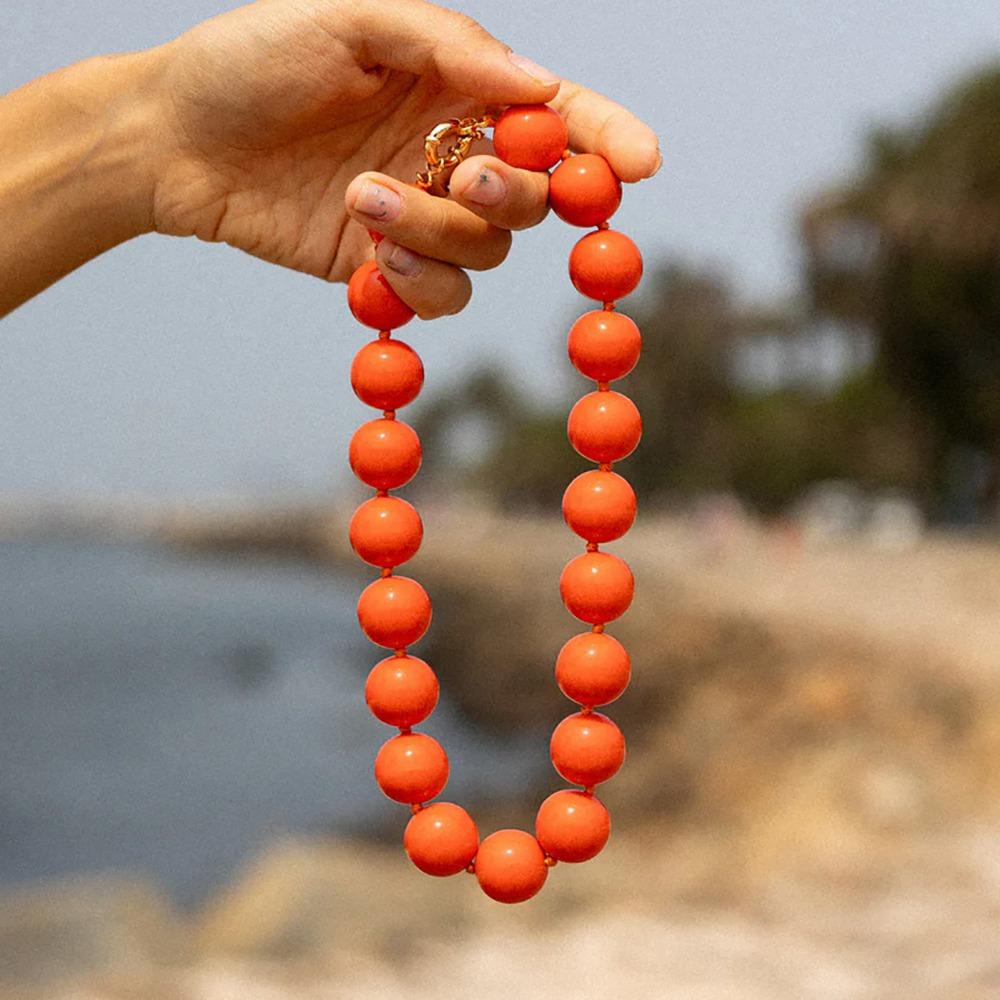 Large Beaded Necklace Acrylic Women Necklaces Retro Round Beads Choker  Jewelry Gift