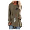 Women Fashion Plus Size Print Round Neck Long Sleeved Long T-shirt Blouse