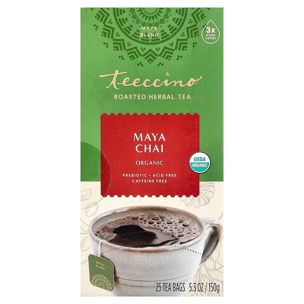 Teeccino Roasted Herbal Tea, Maya Chai Caffeine-Free, 25 Tea Bags, 150g (5.3oz) 150g - 1 ea