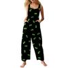 Women Sleeveless Jumpsuit Halloween Print Cotton Casual Loose Fit Wide Leg Romper Pocketed Overall Pants