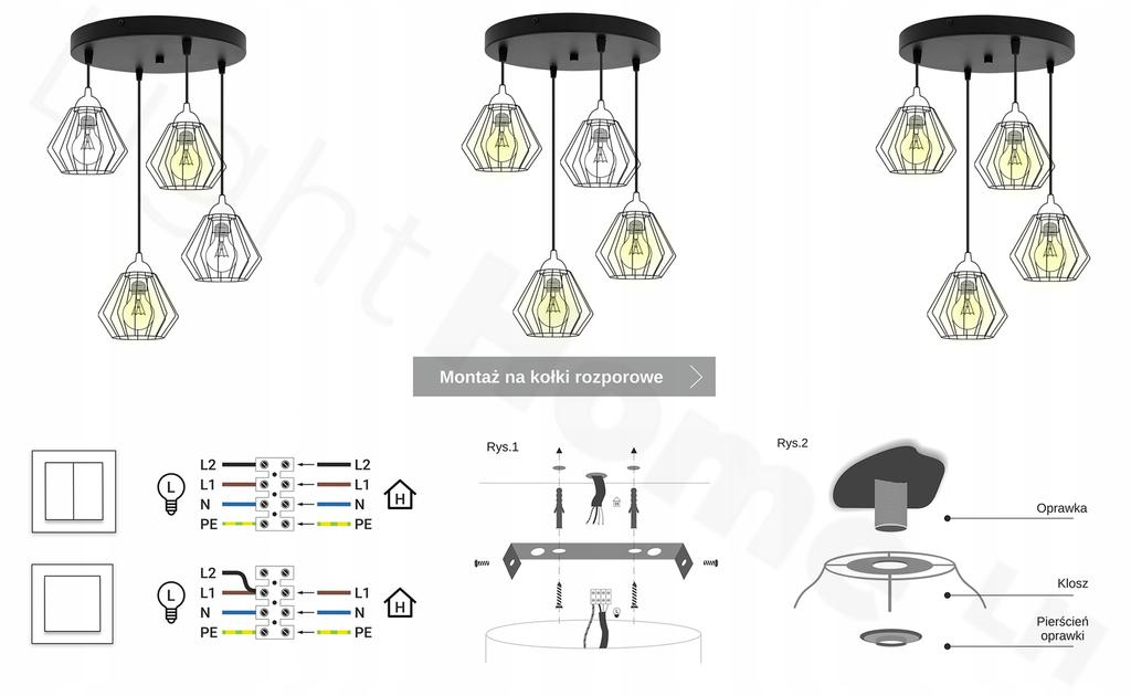 BLACK WIRE HANGING LAMP LOFT LED CHANDELIER