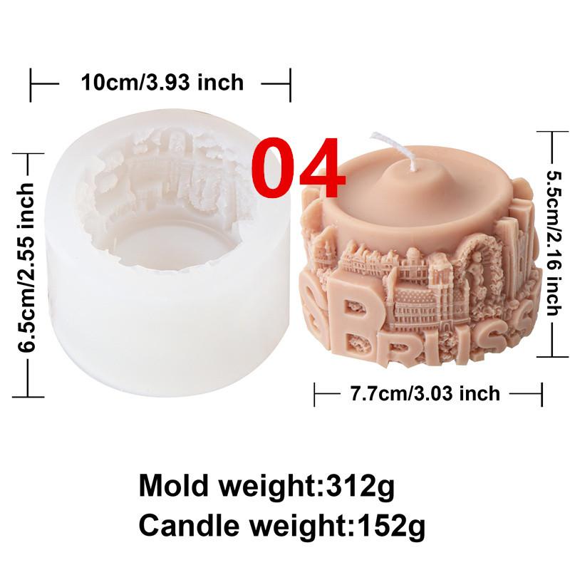 3D Paris Urban Bulidings Cylinderical Silicone Mold DIY Craft Abstract Castle House Church Plaster Candle Mold Home Decor Gift