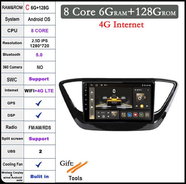 9 Lnch For Hyundai Solaris 2 2017 2018-2020 Android 14 Car Radio Video Multimedia Navigation GPS Stereo Screen Auto