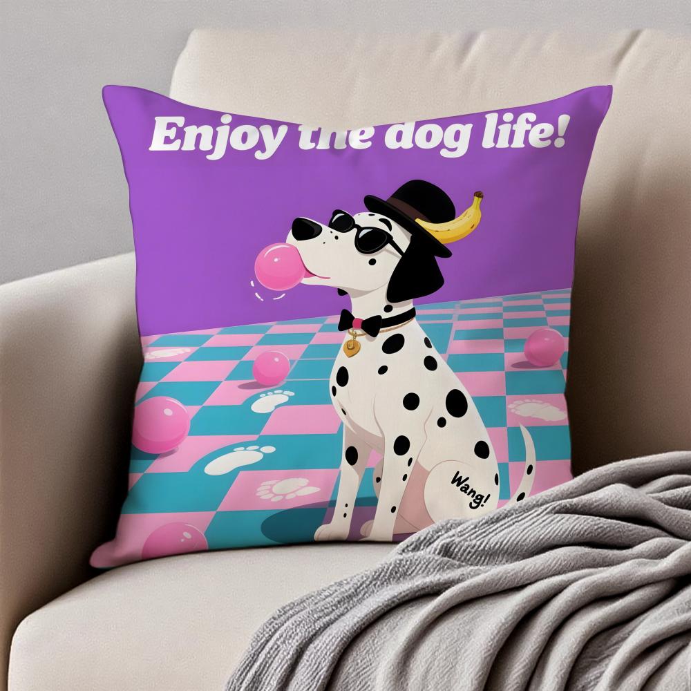 Cute Lovely Dalmatian Illustration Art Cushion Cover Pillowcase Antidustmite Invisible Zipper Short Plush Sofa Cushion 30X30cm