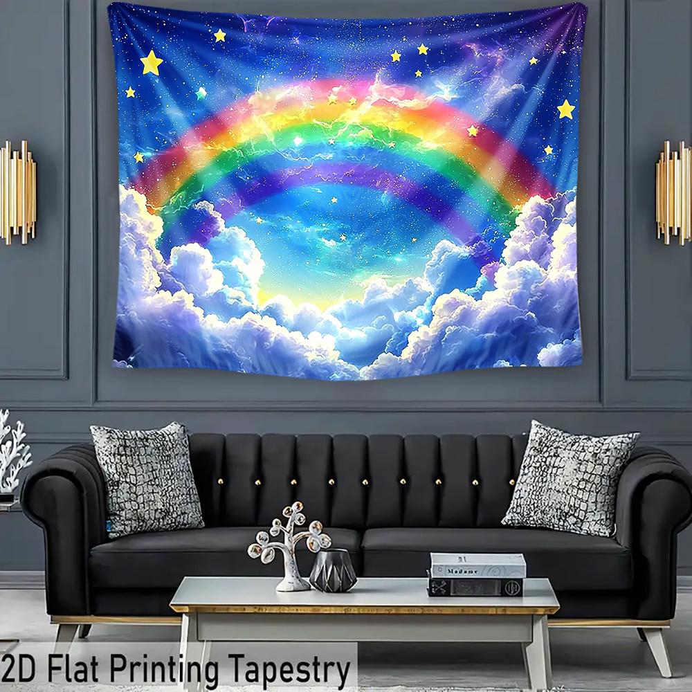 2D Plane, 1 Piece of Soft Rainbow Cloud and Starry Background Fabric, for Party, Wedding or Birthday Decoration
