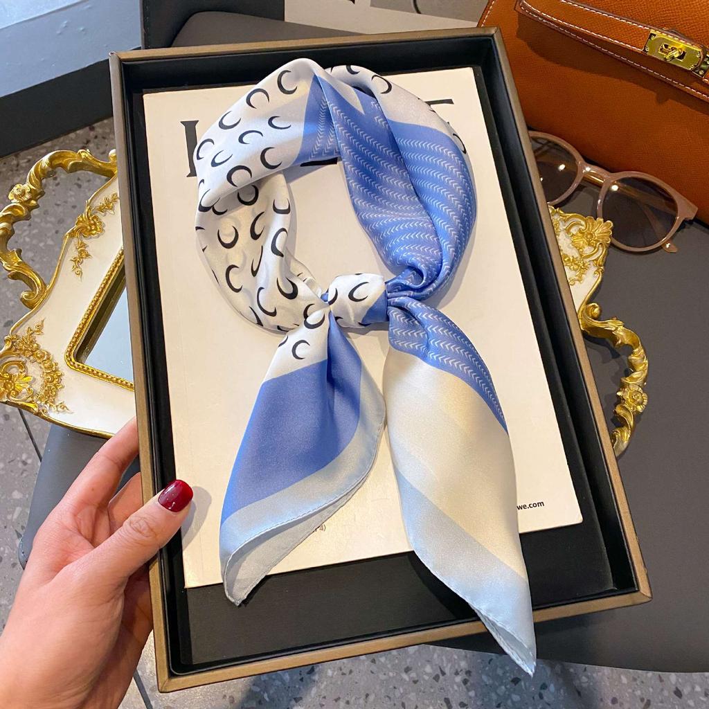 Silk Scarf Women'S Decoration High-End Small Square Scarf Versatile Trend Imitation Silk Scarf Tied Bag Streamer Thin Scarf