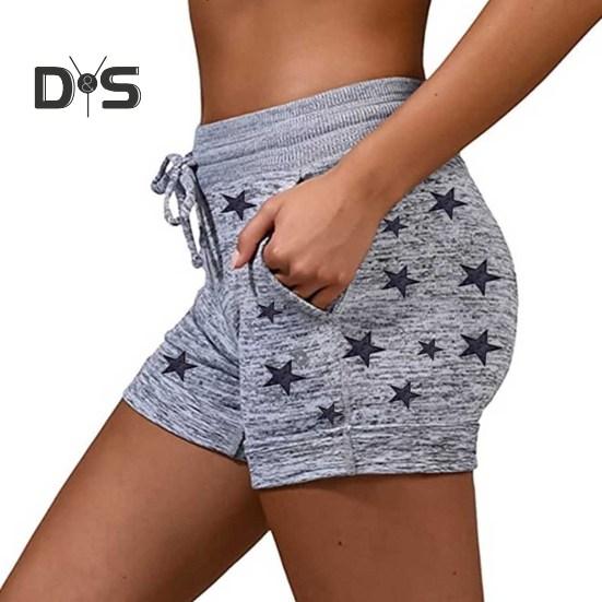 Women's Summer Beach Shorts Casual Elastic Drawstring Sports Bottom Mid-Waist Yoga Shorts Pants with Pockets