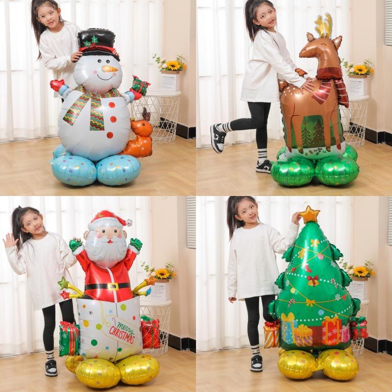 Santa Claus Christmas Decoration Balloons with Sticks and Small Gift Headbands for Kindergarten and Mall Scenes