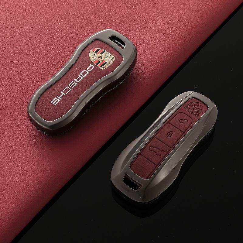 

New Leather Car Key Case Cover Shell For Porsche Panamera Cayenne 971 911 9YA Macan Boxster 3 Buttons Keychain Auto Accessories