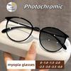 Sweet And Cute Round Frame Photochromic Myopia Glasses Blue Light Blocking Eye Protection Stylish Women Eyewear Diopter To -4.0
