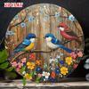 D Flat A D Flat Classic Tin Decoration Showcasing Vibrant Birds Sitting On a Branch Adorned with Flowers Designed As a Circ