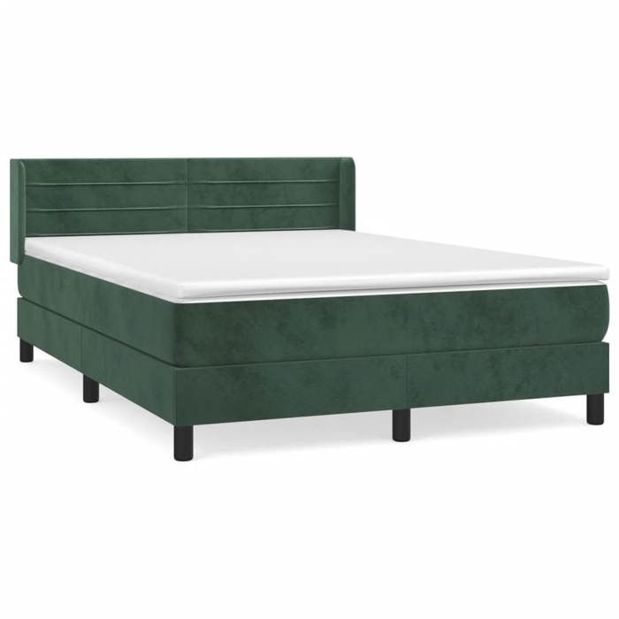 3131018 vidaXL Lit à sommier tapissier et matelas Vert foncé 140x190cm Velours