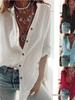 2026 Autumn European & American Solid V-Neck Loose Cotton Long Sleeve Women's Top