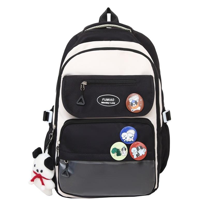 College Style Backpack Student Block Color Campus Schoolbag Female High School Students Large Capacity Backpack